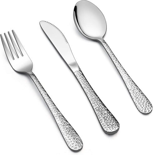 LIANYU 15-Piece Kids Utensils Silverware Set, Stainless Steel Toddler Hammered Flatware Cutlery, Children Tableware Includes Knives Forks Spoons, ...