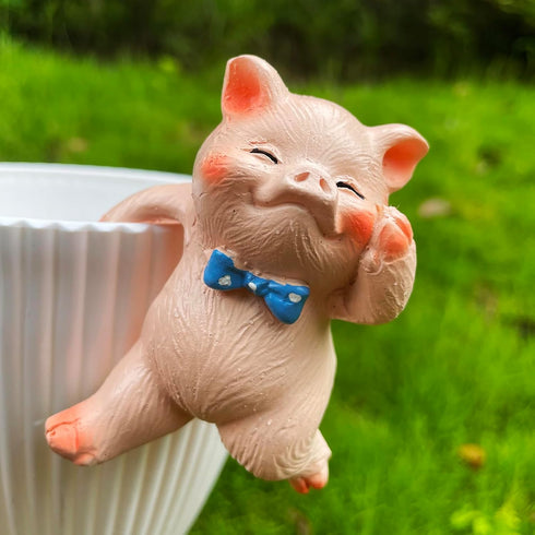 Set of 3 Garden Pig Statues Terrarium Flower Pot Hanger and Vase Hugger Miniature Pig Figurines Fairy Garden Ornaments Cute Animal Planter Hanging...