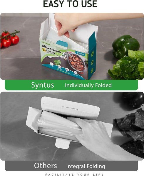 Syntus Slow Cooker Liners, 30 Count Cooking Bags Large Size Disposable Pot Liners Plastic Bags, Fit 3QT to 8QT for Slow Cooker Cooking Trays, 13"x...