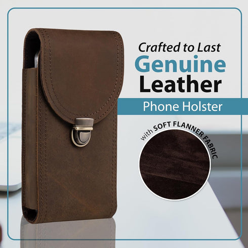 Hengwin Genuine Leather Vertical Cell Phone Holster Fits for iPhone 15 Pro Max 14 Pro Max 13 Pro Max 12 Pro Max Samsung Galaxy A15 A14 A54 S24 Ult...