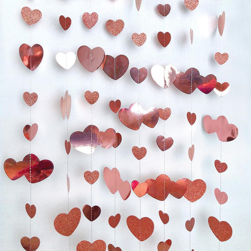 Valentines Day Party Decorations Rose Gold Heart Garland Hanging Paper Love Heart Streamer Banner for Anniversary Mothers Day Bachelorette Engagem...