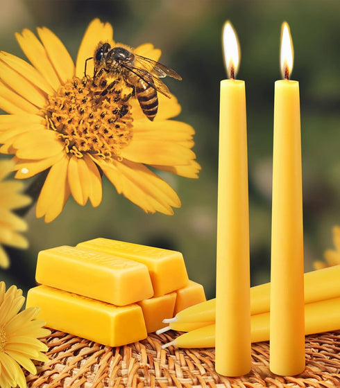 6 Packs Natural Beeswax Taper Candles- 8 inch Beeswax Candles, Smokeless and Dripless Beeswax Candles- 8 Hour Burn Time Beeswax Candlesticks- for ...