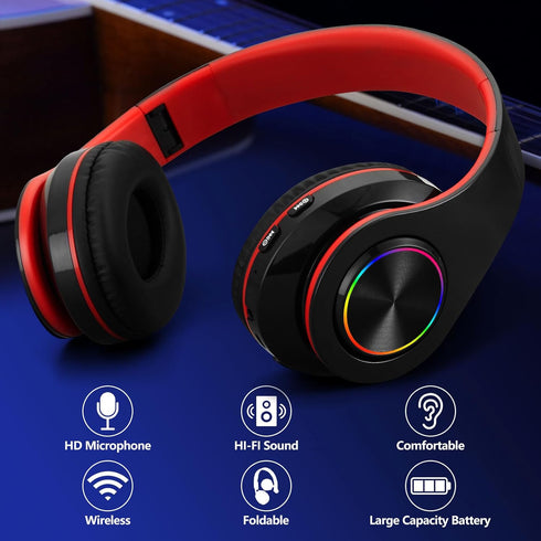 Bluetooth Headphones Over-Ear, 60 Hours Playtime Foldable Lightweight Wireless Headphones Hi-Fi Stereo, Bass Adjustable Headset with Built-in HD M...