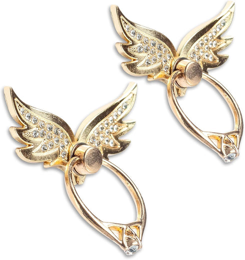 Angel Wings Glitter Bling Bling Phone Ring Holder, 2 Pack Sparkle Phone Ring Grip Artificial Diamond Stand,Rhinestone Cell Finger Ring for Phones,...