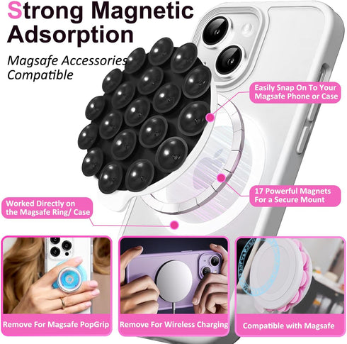 PKYAA Silicone Suction Cup Phone Mount, Magnetic Silicone Suction Phone Case Stand, Hands Free Mirror Shower Phone Holder, Perfect for TikTok/Ins/...