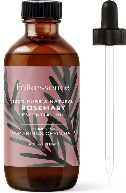 Folkulture Rosemary Essential Oils for Hair Growth, 4 Fl Oz - 100% Pure, Organic, Natural and Undiluted Essential Oils, Premium Grade with Glass D...