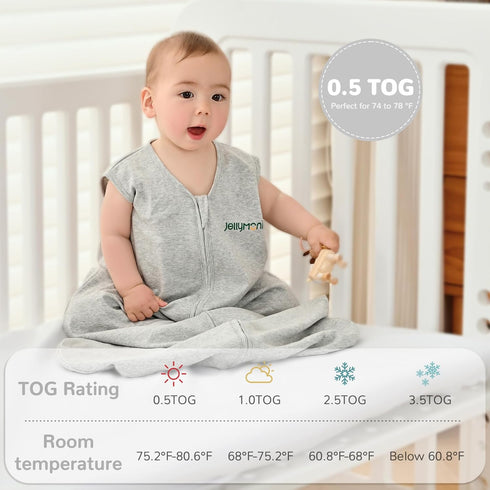 JELLYMONI Baby Sleep Sack 6-12 Months 100% Cotton Wearable Blanket, 0.5 TOG Soft Lightweight Toddler Sleeping Sack 2 Pack 2-Way Zipper Newborn Sle...