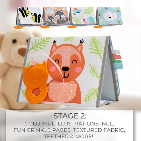 ZICOTO Soft Tummy Time Book with Large Stimulating Baby Safe Mirror - High Contrast Montessori Sensory Developmental Toy for Newborn/Infant 0-3 & ...