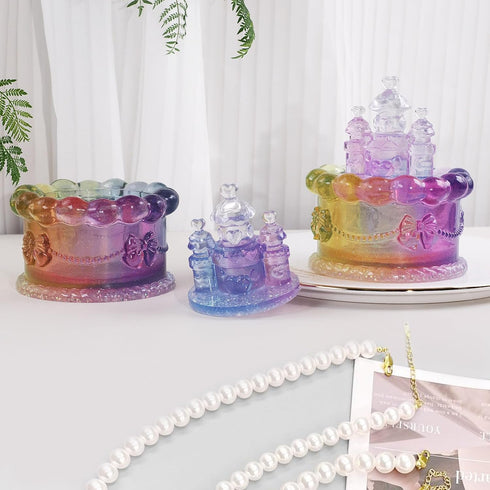 Storage Box Resin Mold with Lid, Cake Shaped Jar Silicone Mold, Cake Castle Resin Jar Mold for Epoxy Resin, DIY Jewelry Trinket Candy Container Ca...