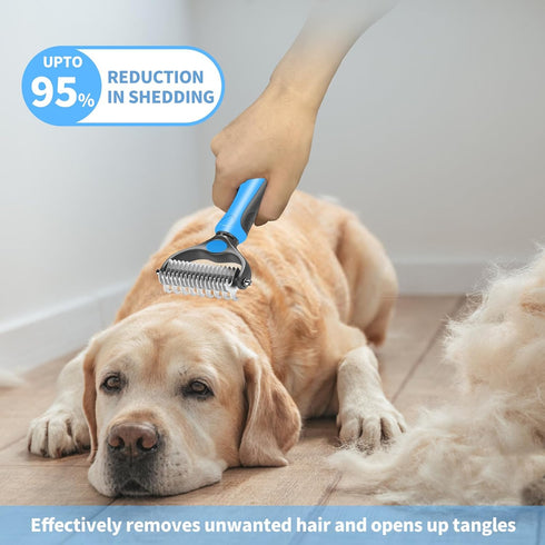 Dog Grooming Brush and Metal Comb, Undercoat Rake for Dogs Grooming Supplies Dematting Deshedding Brush comb for Shedding (Blue)...