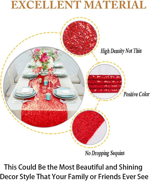 ShiDianYi Red Sequin Table Runner 14"x108" - Glitter Cloth for Parties, Weddings, Events - Sparkle Cover Overlay Decor...