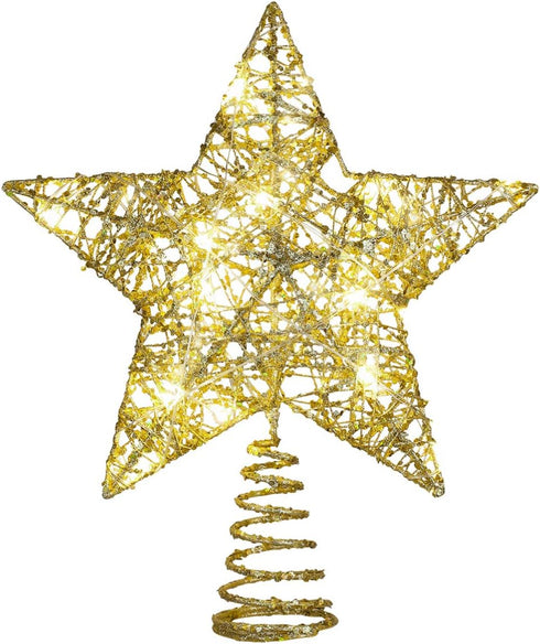 1pc Christmas Tree Topper Star Ornaments Glittering Golden Festival Display Lighted Clear Decor...