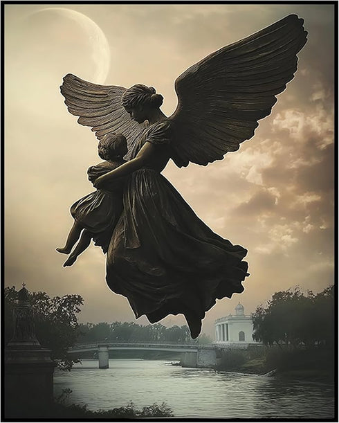Posterizer 1 pcs-flying angel carrying a child-spiritual ethereal art work 2-Fantasy & Fiction Art Gift for Art Lovers Living Room Bedroom Decor- ...