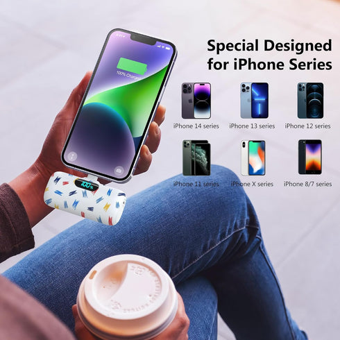 Small Portable Charger for iPhone,5000mAh Colorful Mini Power Bank,PD Fast Charging Portable Phone Charger,LCD Display Cute Battery Pack Compatibl...