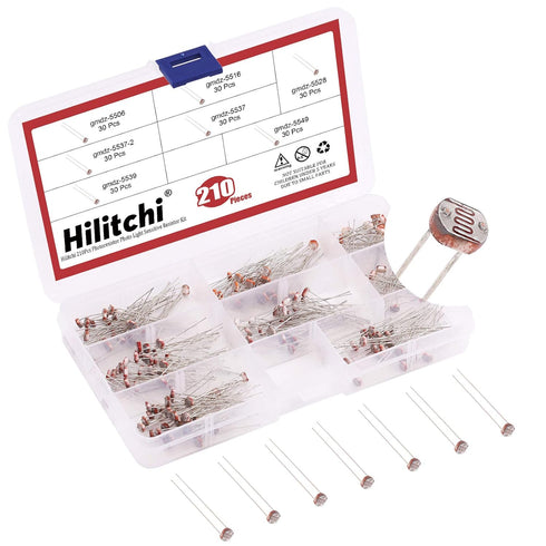 Hilitchi 210Pcs LDR 5mm Light Dependent Resistor LDR Sensor Photoresistor Photoconductive Resistance 5506, 5516, 5528, 5537, 5537-2, 5539, 5549...