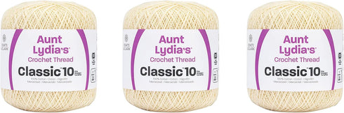 Aunt Lydia Classic Cream Crochet - 3 Pack of 350y/320m - Cotton - Gauge 10 - Crochet......