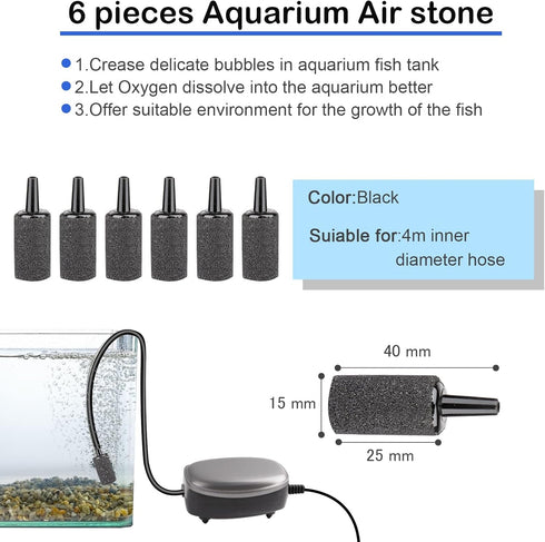 19.68 feet Black Aquarium Airline tubing 6 air Stone for Aquarium 6 Aquarium Check Value for Fish Tank 6 Aquarium Suction Cups 3 Each Aquarium air...