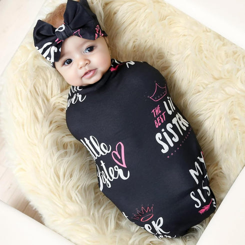 Galabloomer Newborn Receiving Blanket Headband Set Flower Print Baby Swaddle Blankets (Black Sister)...