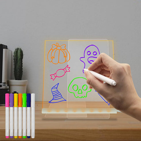 Acrylic LED Note Board Writing Message Pad with Stand Glowing Dry Erase Board Brightness Adjustable DIY Night Light Birthday Christmas for Kids (6...