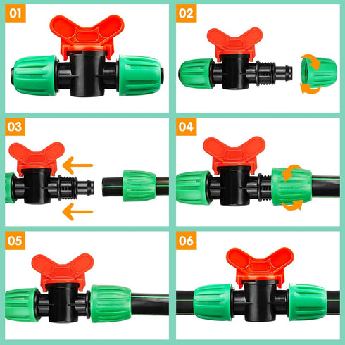 1/2 Inch Drip Irrigation Valve, 10 Pcs 1/2" In-Line Barbed Locked Switch Valves For 1/2 Inch Drip Tubing (0.60"-0.63" OD), 1/2 in. Shut Off On Val...