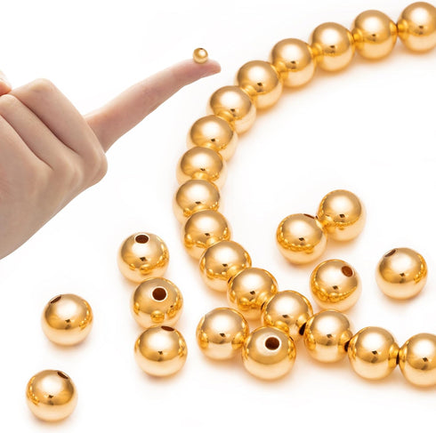 Gold Spacer Beads, 50pcs 6mm Real 18K Gold Plated Round Spacer Beads for Jewelry Making, Gold Plated Solid Brass Beads for DIY DIY Bracelet Neckla...
