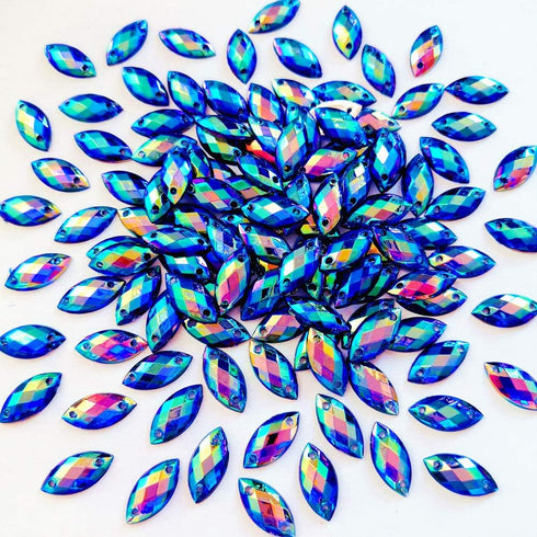 300pcs AB Horse Eye Shape Crystal Clear Sew On Acrylic Rhinestones Flatback Fancy Stones Sewing for Clothing Dress Decorations 7X15MM (Deep Blue)...