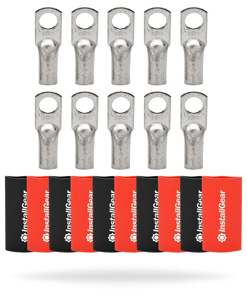 InstallGear 4 Gauge AWG Tinned Pure Copper Lugs Ring Terminals Connectors with Heat Shrink - 10-Pack | Electrical Connectors, Heat Shrink Wire Con...