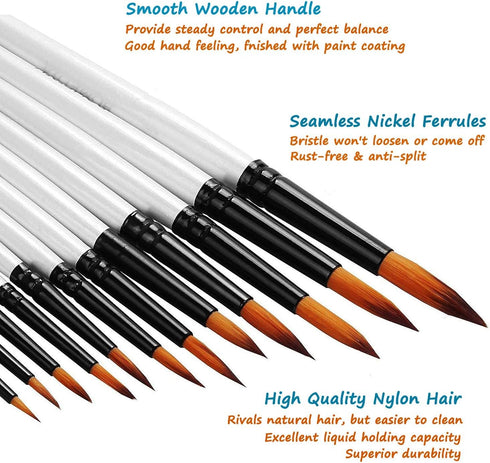 Acrylic Paint Brushes Set, 12pcs Professional Round-Pointed Tip Artist Paintbrushes for Acrylic Watercolor Oil Painting, Face Body Nail Art, Craft...