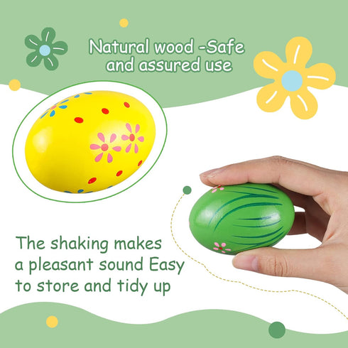 LOOIKOOS Wooden Egg Shakers Maracas Percussion Musical for Party Favors Easter Basket Stuffers for Babies Shaker Eggs for Toddlers(6pcs)...