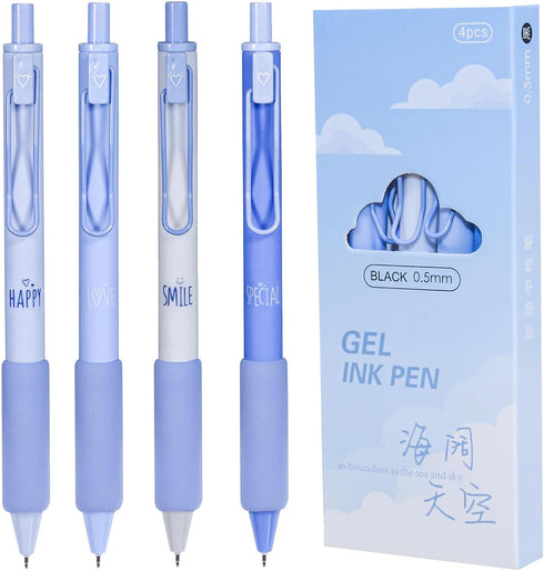 Retractable Ballpoint pens, Fine Point(0.5mm), Black Ink, 4-Count Pack, Cute Blue sky pens for School Office Supplies (Blue(4-count))...