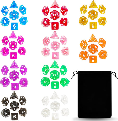 DND Dice Set?10x7 (70 Pieces) Polyhedral Dice with a Large Drawstring Bag Great for Dungeons and Dragons, Role Playing Table Game?10 Colors-1?...