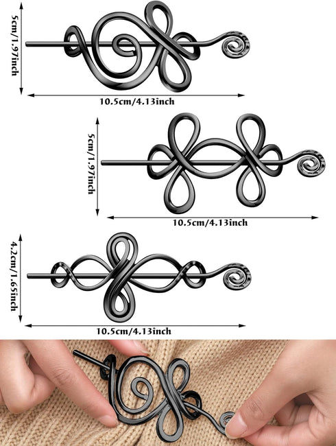 Celtic Shawl Pin 3 Pcs Crossed Knots Budding Spiral Crocheted Scarf Pin Cloak Pin Sweater Brooch for Women Girls Knitter Handmade Cape...