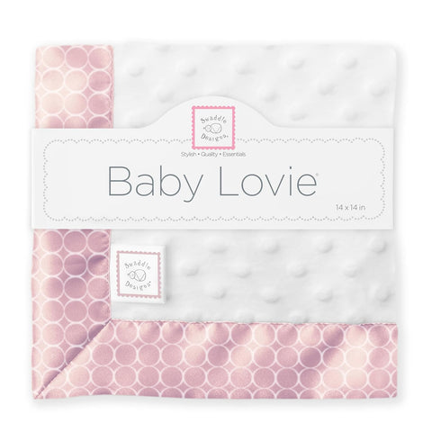 SwaddleDesigns Baby Lovie, Small Security Blanket, Plush Dots with Satin Trim, White Mini Mod Circles on Pastel Pink, 14 x 14 inches (36 x 36 cm)...