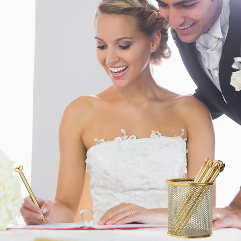 Chinco 12 Pieces Heart Shaped Pens Black Ink Retractable Metal Decorative Cute Pens for Women Girl Heart Writing Ballpoint Pens for Wedding Baby S...