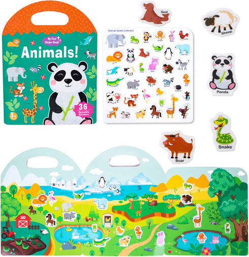 Portable Jelly Sticker Quiet Book for Kids, Reusable Sticker Book for Toddlers, Preschool Learning Activities, Animal Travel Toys (Animals)...