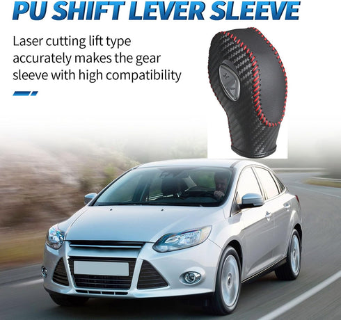 PU Carbon Fiber Gear Shift Knob Cover Fit for Ford Focus (2012-2016), Fiesta (2014-2016), Fusion S, SE (2013-2016)...