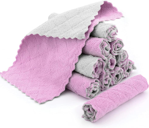 12 Pack Kitchen Washcloths for Dishes, Super Double Side Absorbent Coral Velvet Dish Towels, Premium Fast Drying Dish Cloths, Non-Stick Oil Househ...