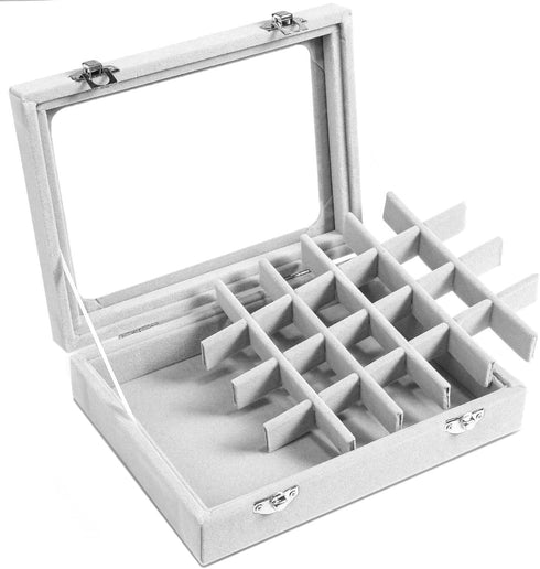 Jewelry Box 24 Grid Velvet Earrings Holder Tray Detachable Earring Case Jewelry Showcase for Drawers Glass Clear Lid Organizer Jewelry Display Sto...