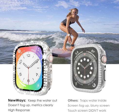 NewWays 2-Pack Waterproof Bling Cases for Apple Watch Case 41mm Screen Protector, 360° waterproof Glitter Diamond Rhinestone Bumper Face Cover for...