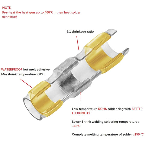 DINGYUAN 400PCS Solder Seal Wire Connectors?Waterproof & Insulated Heat Shrink Butt Connectors?Butt Splice Wire Terminals for Marine Boat Automoti...