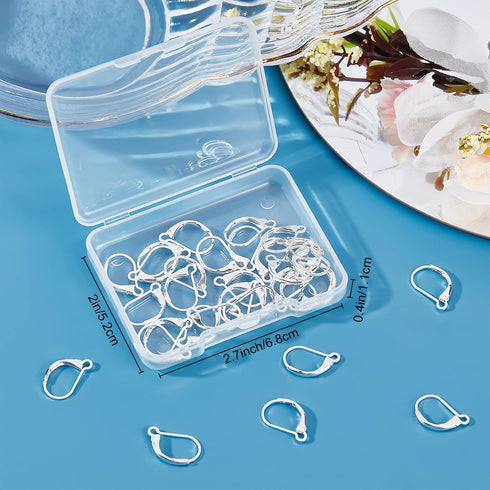 Beebeecraft 1 Box 50Pcs Leverback Earring Findings 925 Sterling Silver Plated Clasp Earring Hooks 15.5x10mm Ear Wire Clip Earring Connector for Je...