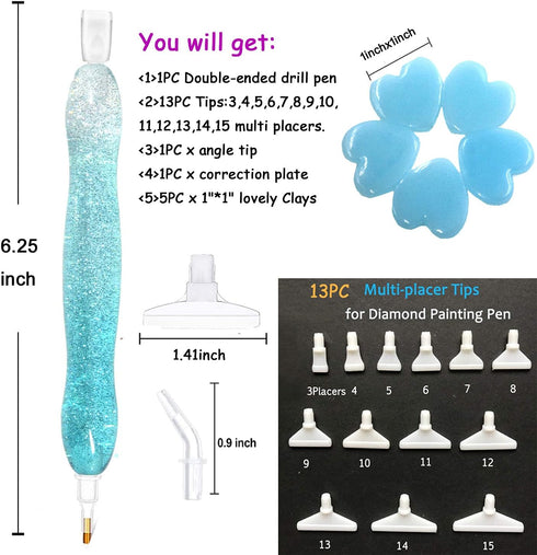 Diamond Art Painting Drill Bead Pen Accessories Tool Kit for Adult, 5D Diamond Painting Drill Pen Stylus Tips Placers Heads and Clay Shine Blue...
