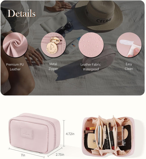 Pocmimut PU Leather Makeup Bag Small Travel Makeup Bag,Open Flat Small Makeup Bag for Purse,Purse Pouch,Small Makeup Pouch for Women(Pink)...