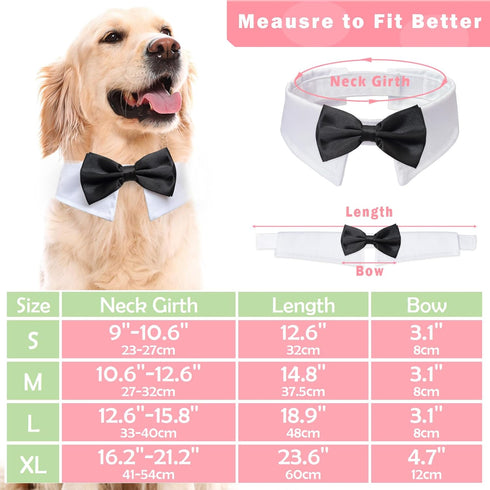 Bow Tie for Dogs, KOOLMOX Dog Bow Tie, Handcrafted Black Dog Bowtie with 21'' Adjustable Dog Collar Tux White Dog Collar for Large Dogs Wedding At...