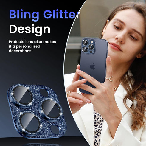 Tensea for iPhone 15 Pro/iPhone 15 Pro Max Camera Lens Protector, Bling Tempered Glass Cover Camera Screen Protector with Metal Ring Protector, Ca...