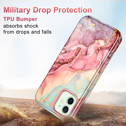 Btscase for iPhone 12 Case/iPhone 12 Pro Case, Heavy Duty Three Layer Marble Shockproof Full Body Rugged Hard PC+Soft TPU Bumper Drop Protection W...