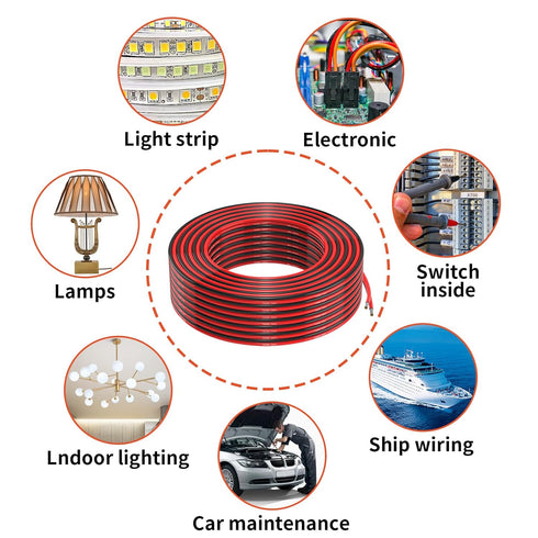14 Gauge 2 Conductor 15FT Red Black Silicone Parallel Oxygen Free Tinned Copper Electrical Wire for LED Strips Lamps Lighting Automotive 14/2-15FT...