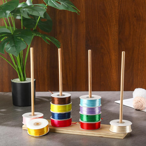 Threehoney Wooden Ribbon Rack Storage Ribbon Organizer Spool Holder Washi Tape Organizer Wire Spool Stand Holder for Sewing Craft Mesh Wreath Croc...