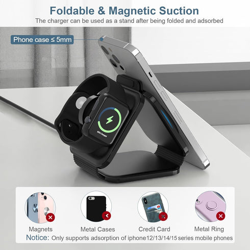 3 in 1 Magnetic Foldable Wireless Charger, Ankilo Wireless Charging Station for Travel,Portable Wireless Charging Station...