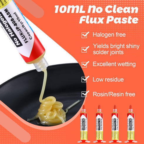 Treela 4 Set 8341 No Clean Solder Flux Paste 10cc Tacky Soldering Flux 40ml Pneumatic Dispenser with Plunger and Dispensing Tip for Electronics So...
